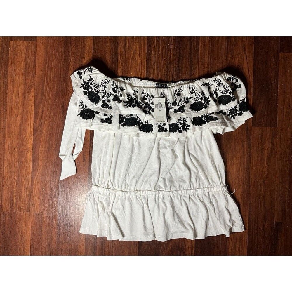 Lauren Ralph Lauren Womens White Embroidered Jersey Off-the-Shoulder Top Size 1X